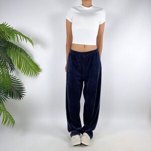 Vintage Y2K Navy Velour Sporty Low Rise Casual Baggy Lounge Track Pants / Medium